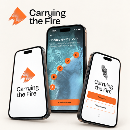 Carrying the Fire app shown across three mobile devices