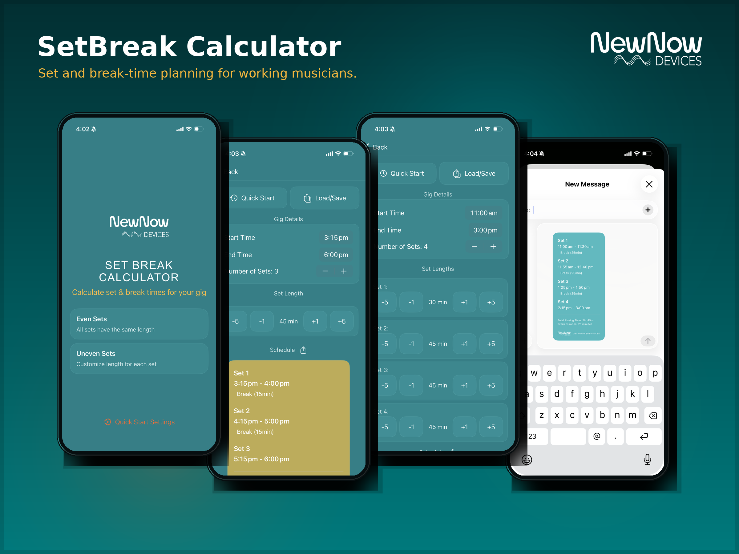 SetBreakCalc app screens